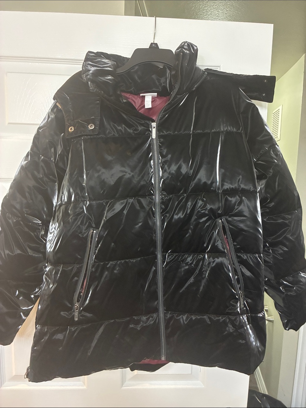 Zella Black Shiny Quilted Puffer Jacket